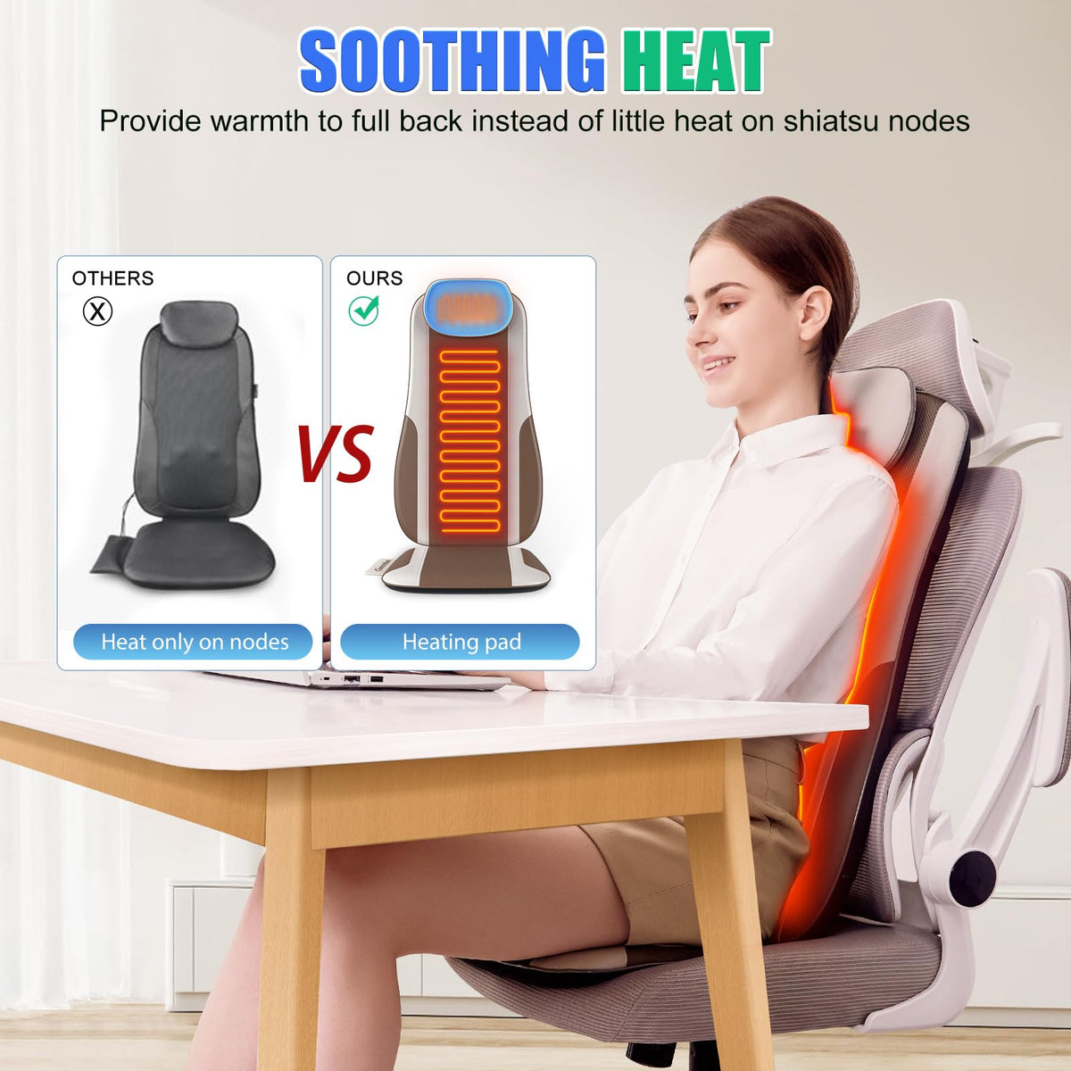 Shiatsu Back Massager with Heat, 2 Vibration Motors, PU Leather I606