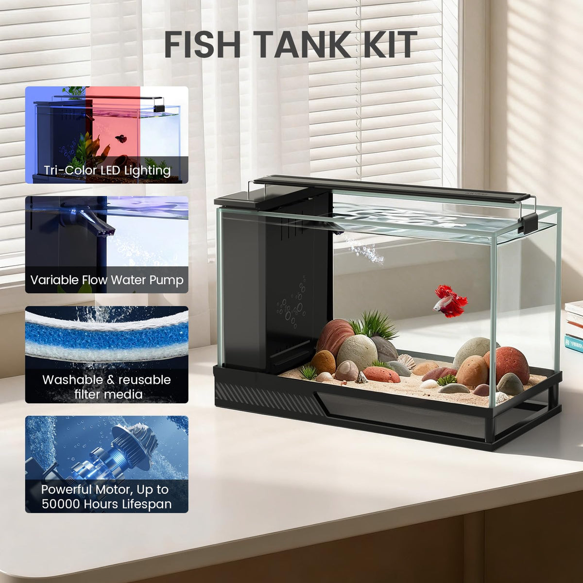 4 Gallon Aquarium Kit with Bottom Drainage B11613