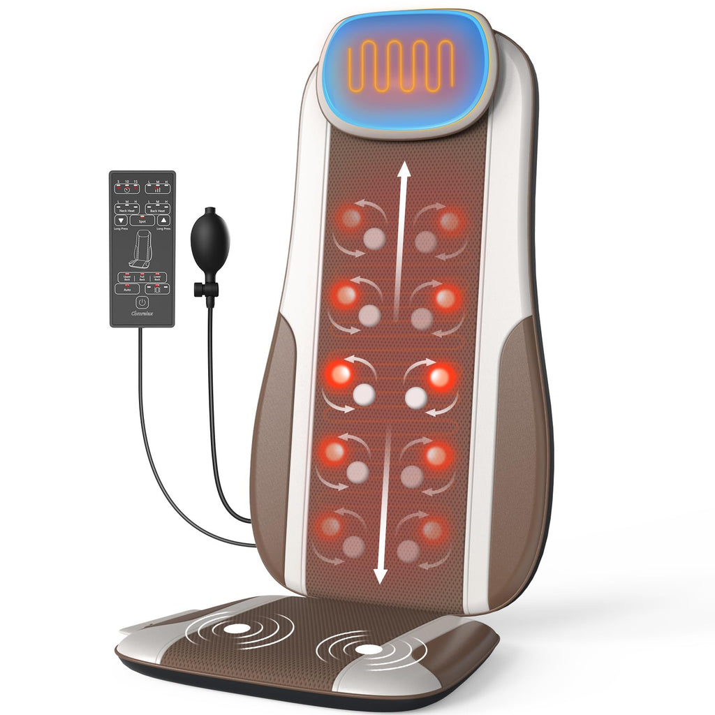 Shiatsu Back Massager with Heat, 2 Vibration Motors, PU Leather I606