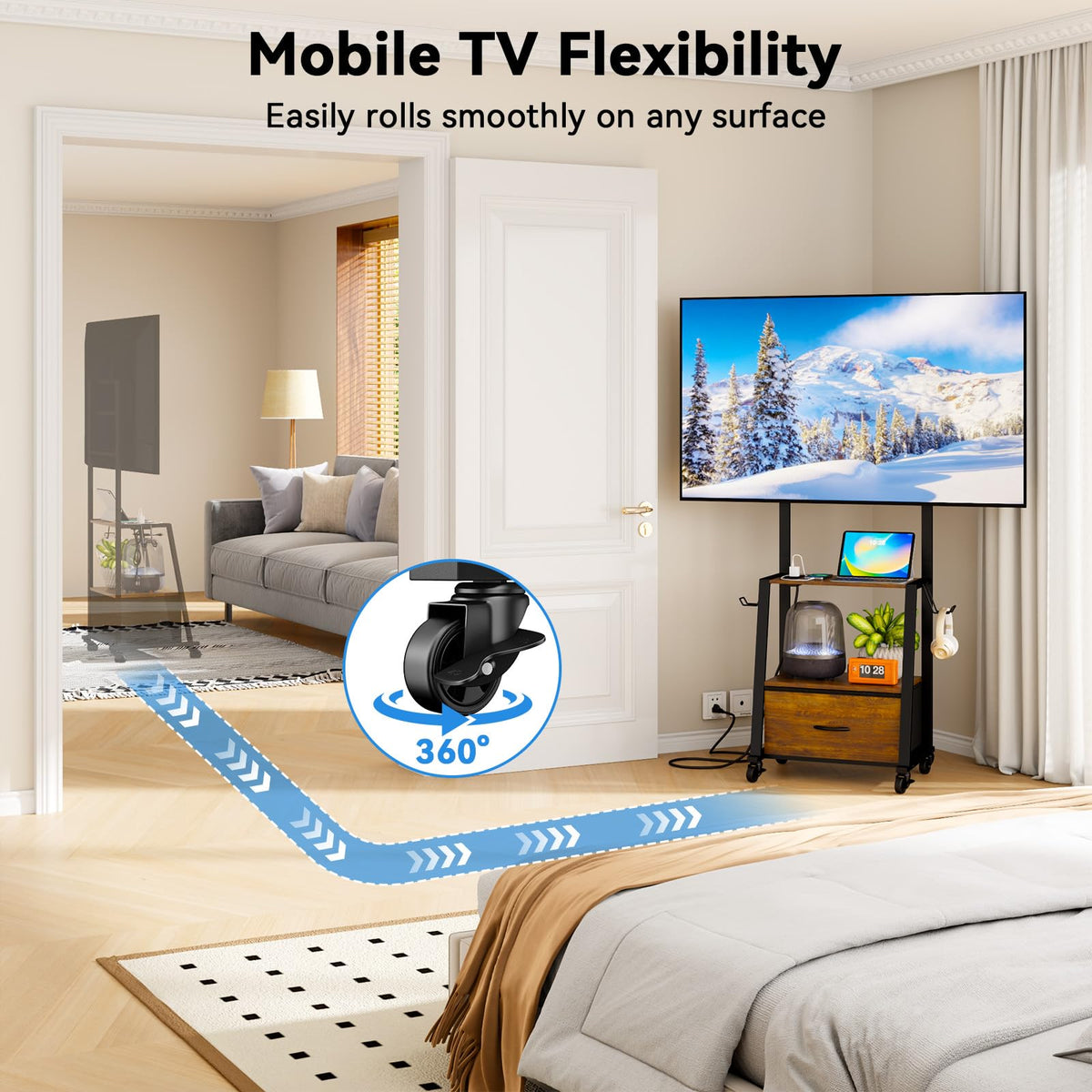 Rolling TV Stand on Wheels for 32-55 Inch TVs Y4115