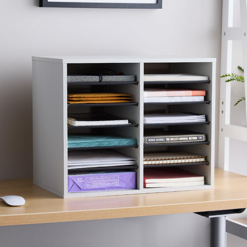 12 Compartment Wood Literature Organizer O737