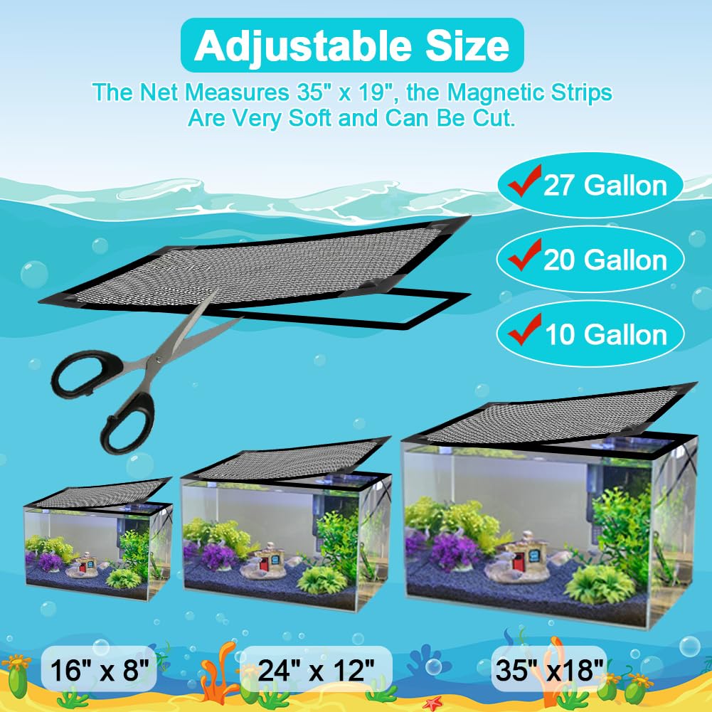 Magnetic Aquarium Cover Lid Anti-Jumping Net Adjustable Max 35''X19'' I2862