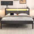 Light Grey Full Size Bed Frame with LED Lights and Charging Station A66334
