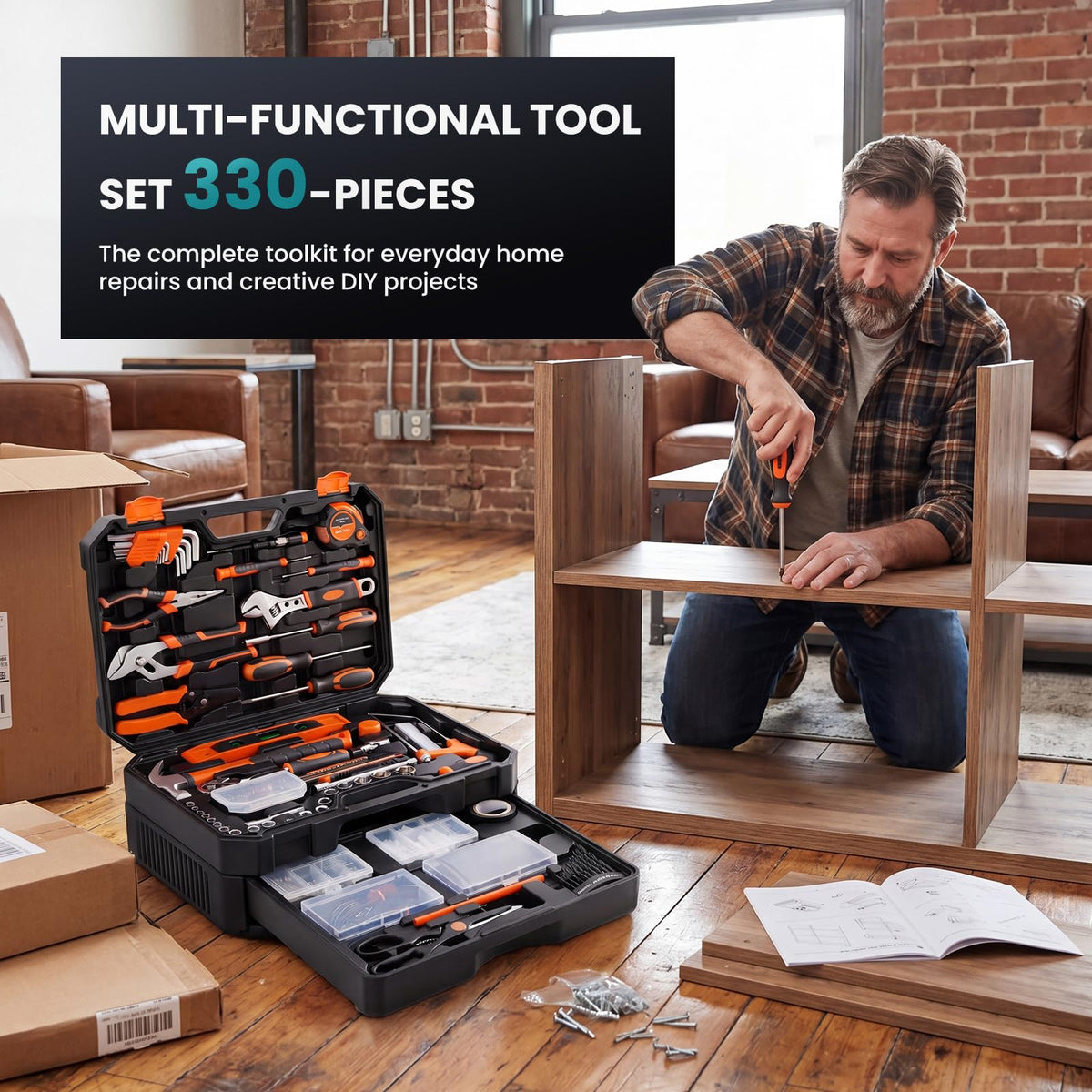 330 Piece Carbon & Cr-V Steel Home Repair Tool Kit G368