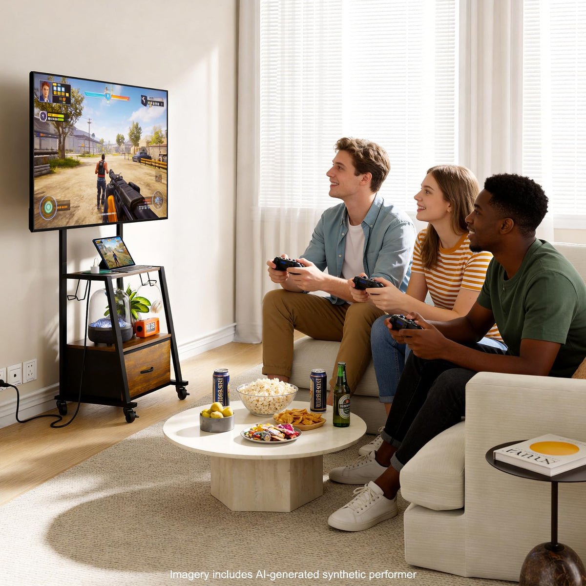 Rolling TV Stand on Wheels for 32-55 Inch TVs Y4115
