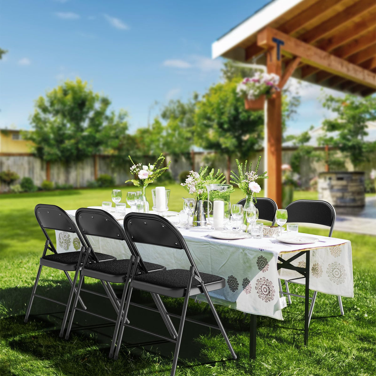 Black Fabric Padded Folding Chairs 10 Pack S2372