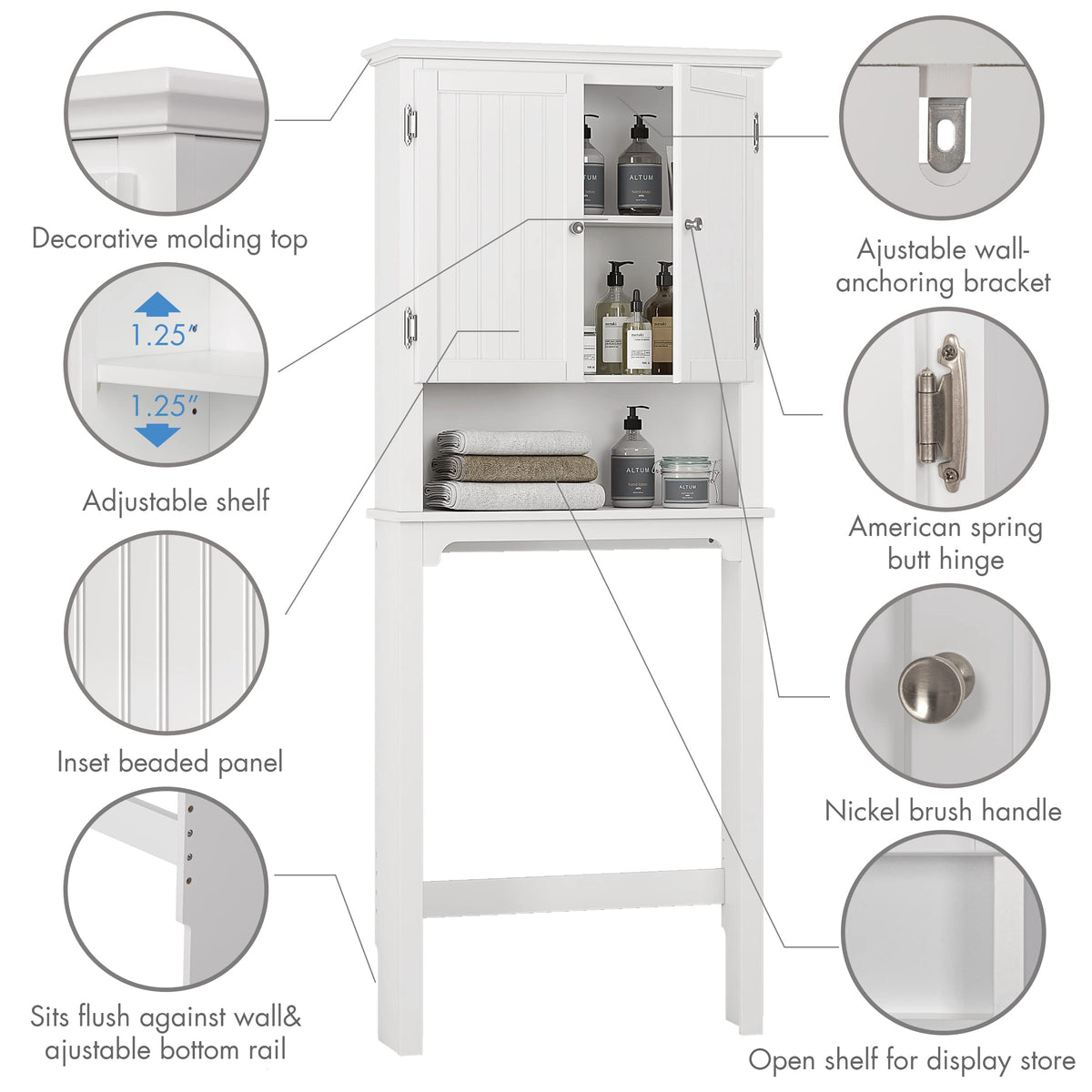 White Bathroom Storage Cabinet with Doors Q500901
