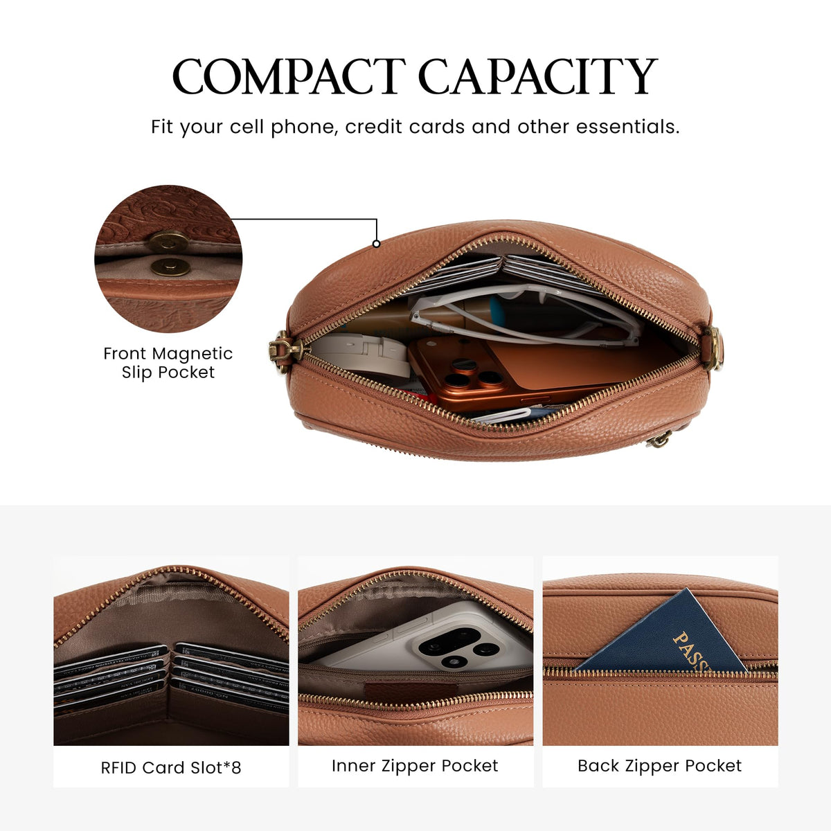 Anti-theft Genuine Leather Crossbody Bag with RFID Card Slots L44197