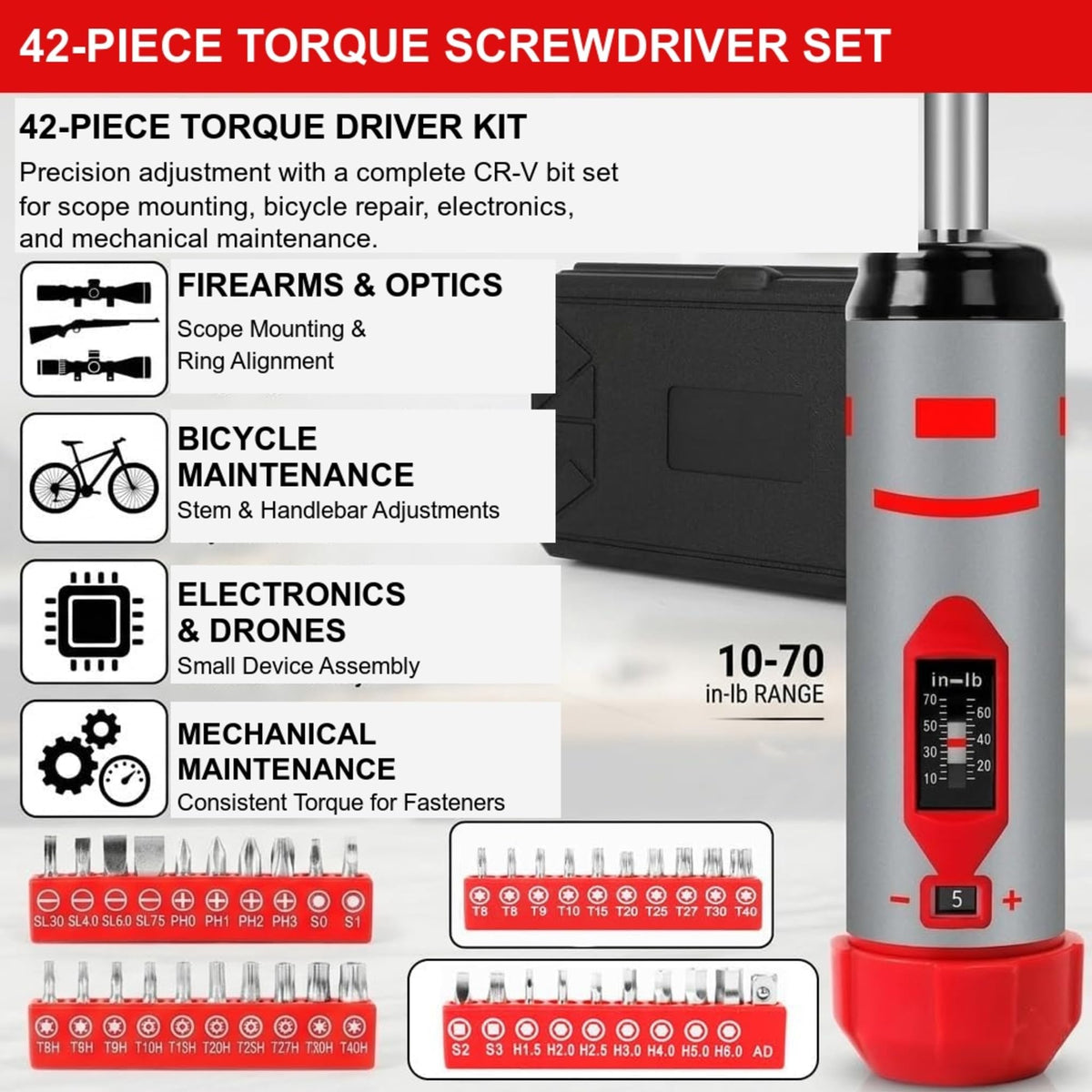 42-Piece Torque Screwdriver Set with 40 CR-V Bits D1929
