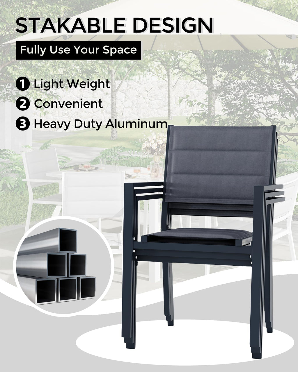 Aluminum Stackable Patio Dining Chairs Set of 2 Dark Grey E688