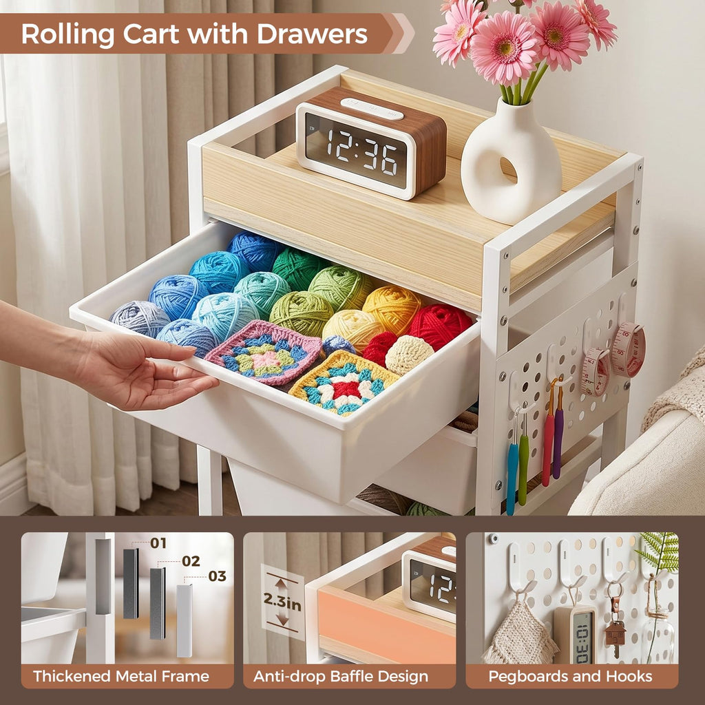 5 Tier Rolling Cart with Drawers, White E71930