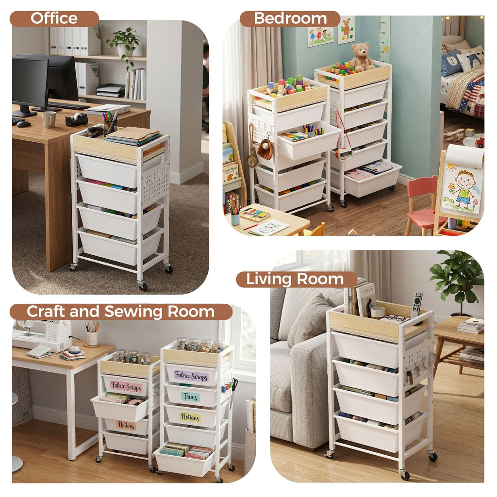 5 Tier Rolling Cart with Drawers, White E71930