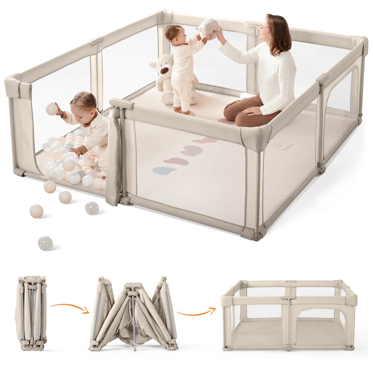 Light Khaki Foldable Baby Playpen J624767