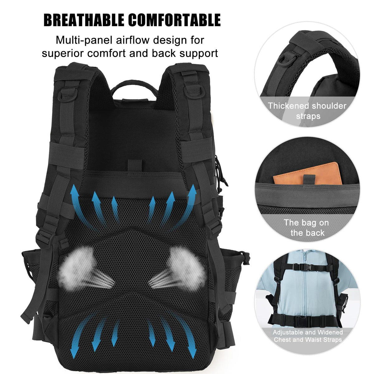 50L Military Tactical Backpack Black X689