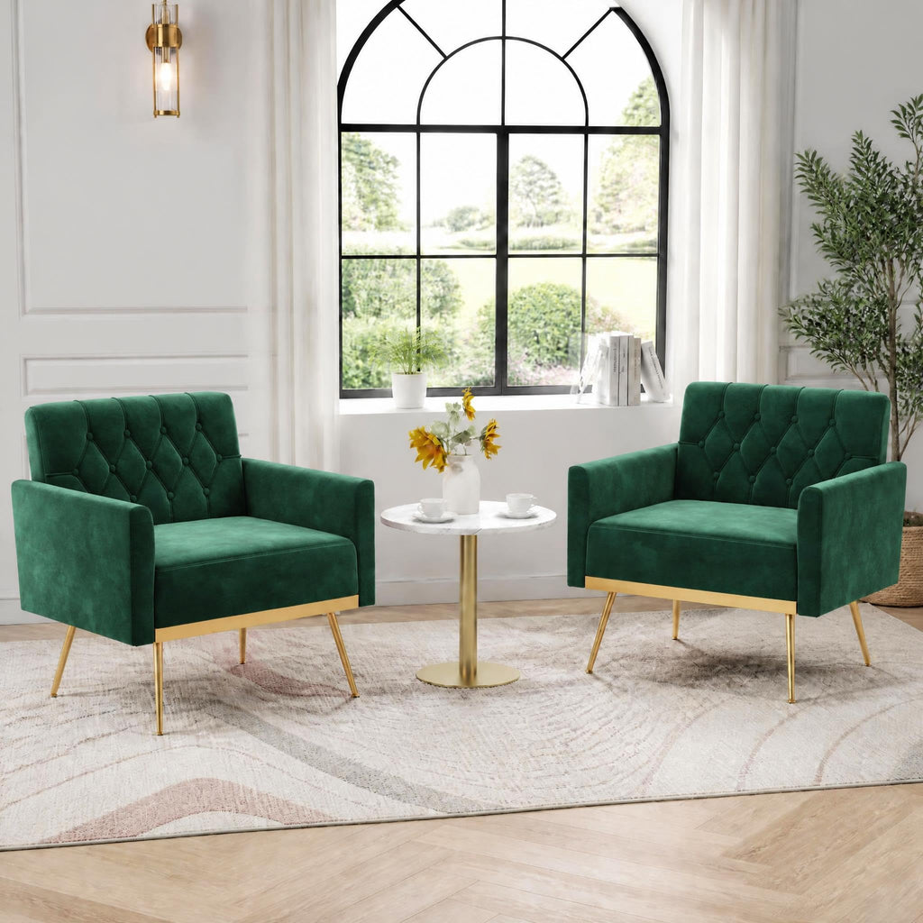 Green Velvet Accent Chairs Set of 2 T142