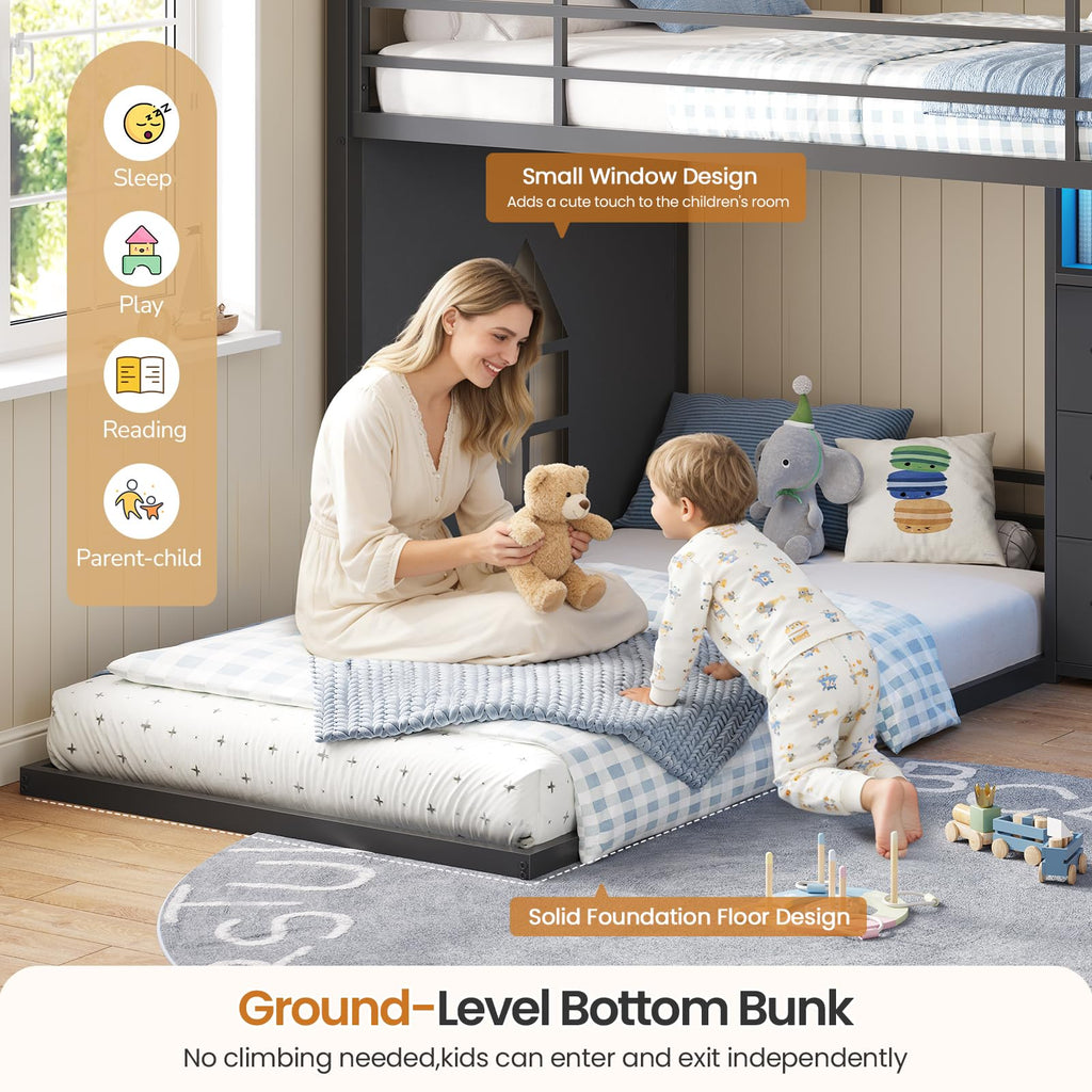 Twin Over Twin Bunk Bed with 9 Storage Drawers F890887
