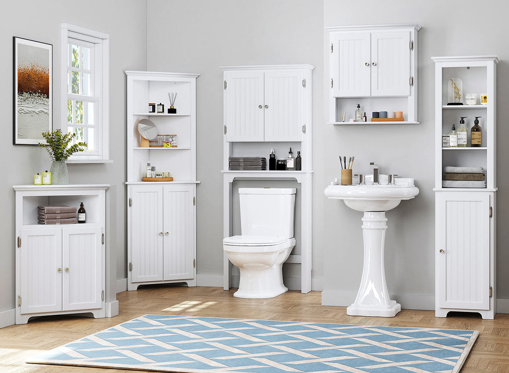 White Bathroom Storage Cabinet with Doors Q500901