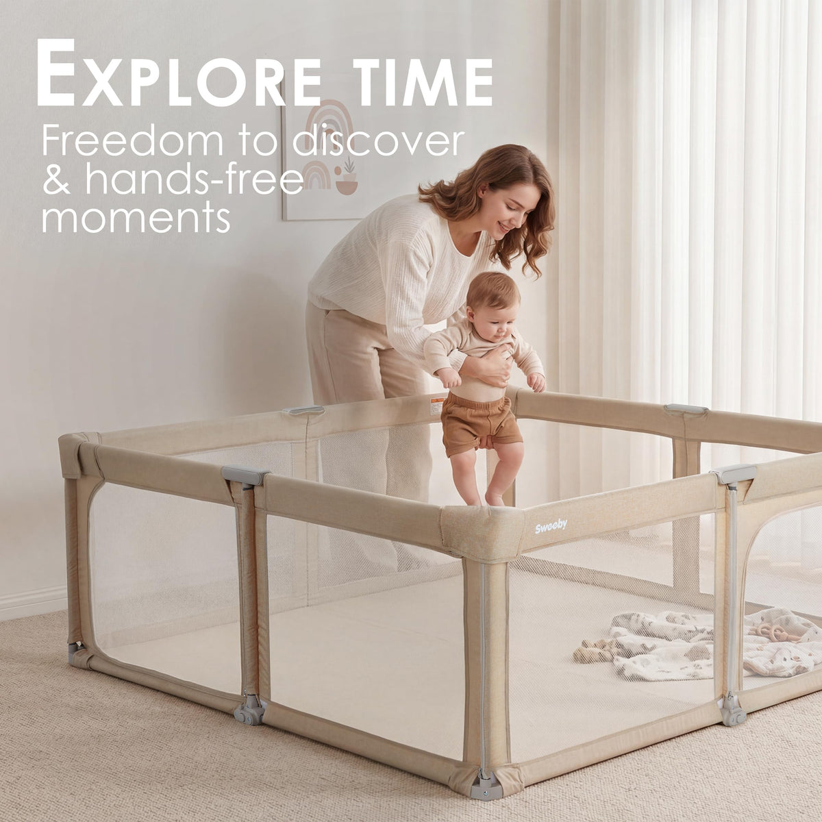Light Khaki Foldable Baby Playpen J624767