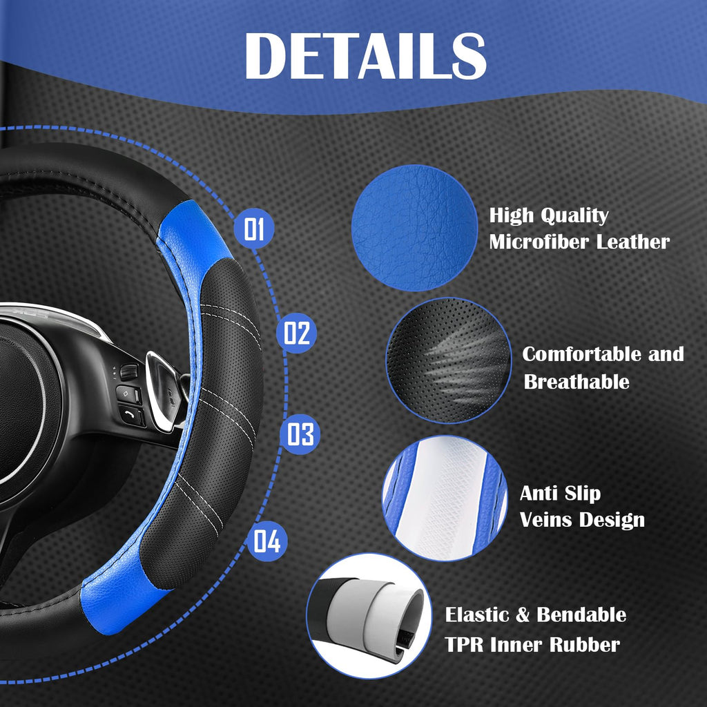 Air Mesh Leather Car Seat Covers Full Set, Waterproof Car Floor Mats, Steering Wheel Cover R973011