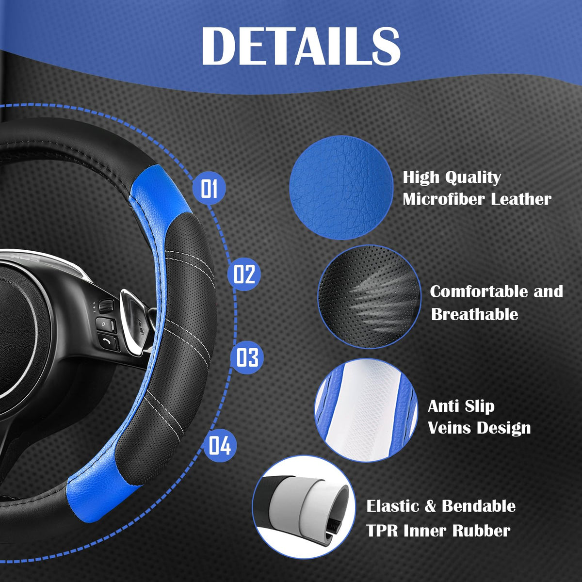 Air Mesh Leather Car Seat Covers Full Set, Waterproof Car Floor Mats, Steering Wheel Cover R973011