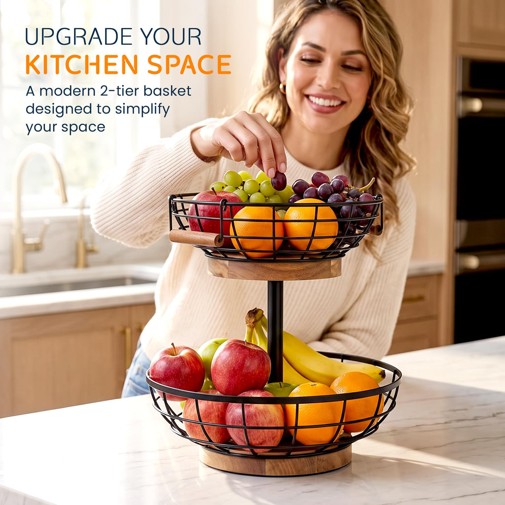2 Tier Metal Fruit Basket with Banana Hanger K676