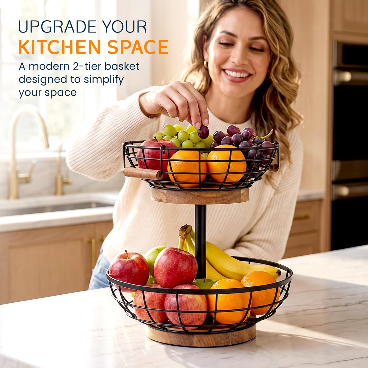 2 Tier Metal Fruit Basket with Banana Hanger K676