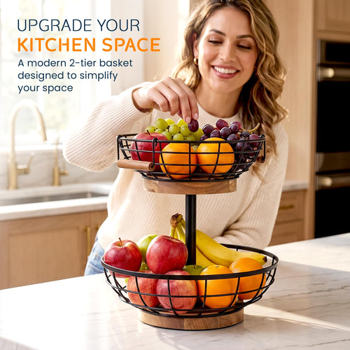 2 Tier Metal Fruit Basket with Banana Hanger K676