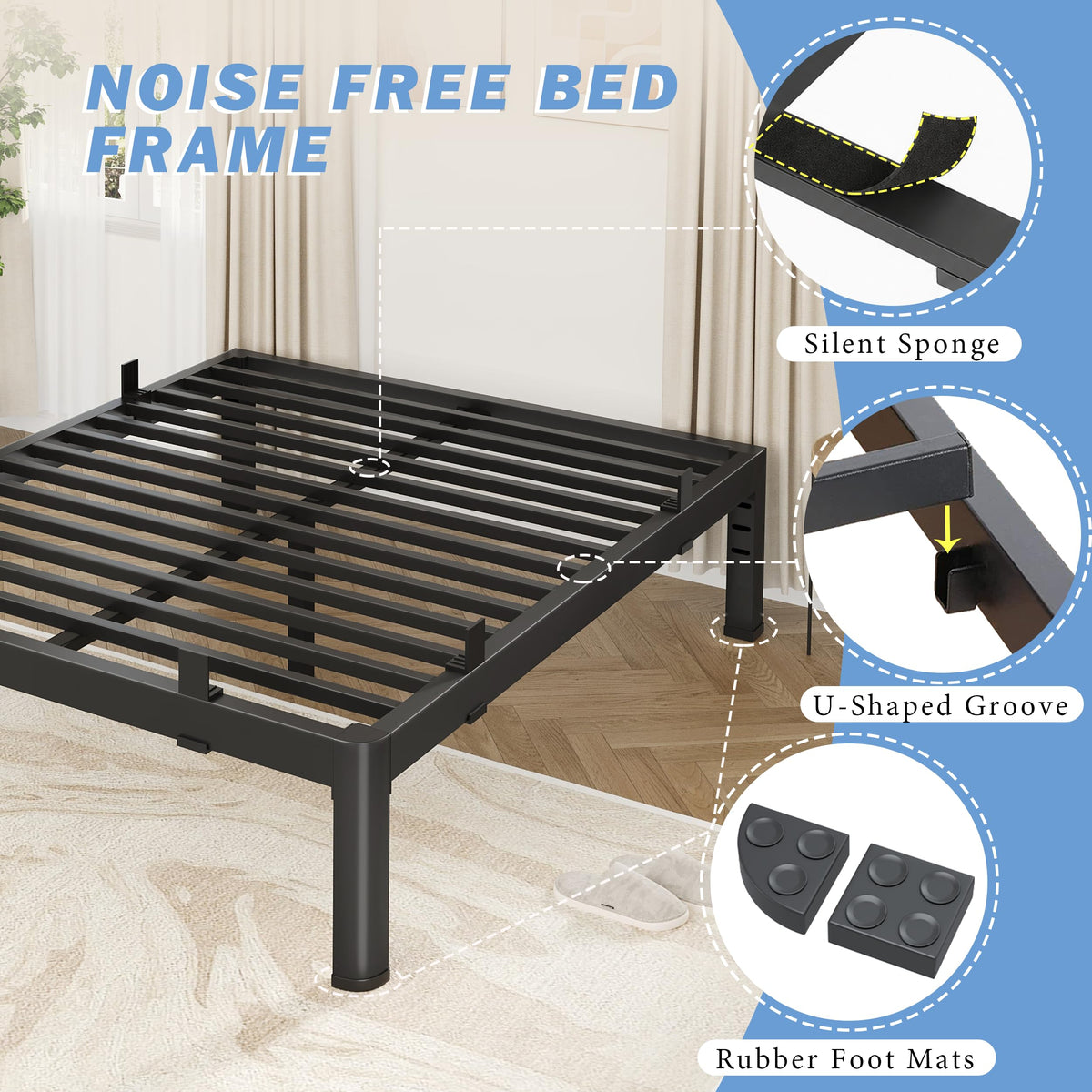 18 Inch Metal King Bed Frame with Steel Support V324
