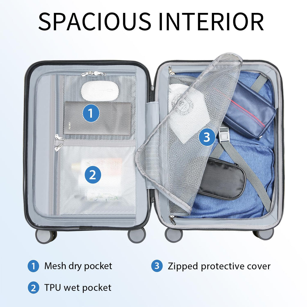 Hardside Expandable Carry On Luggage with Spinner Wheels, TSA Lock, USB Port, 20-Inch, White D375
