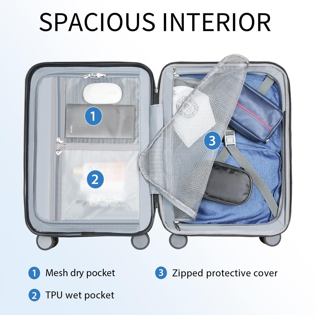 Hardside Expandable Carry On Luggage with Spinner Wheels, TSA Lock, USB Port, 20-Inch, White D375