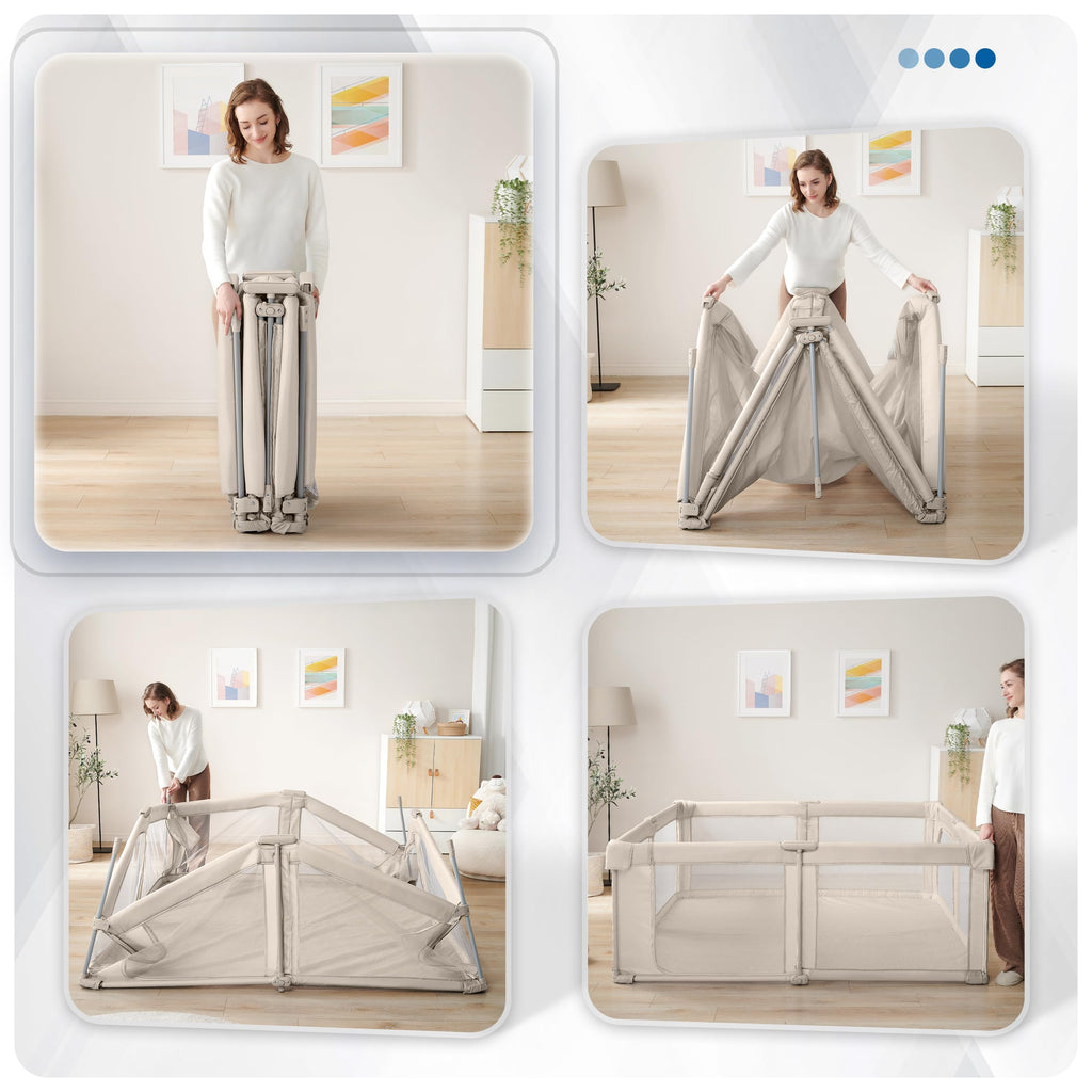 Light Khaki Foldable Baby Playpen J624767