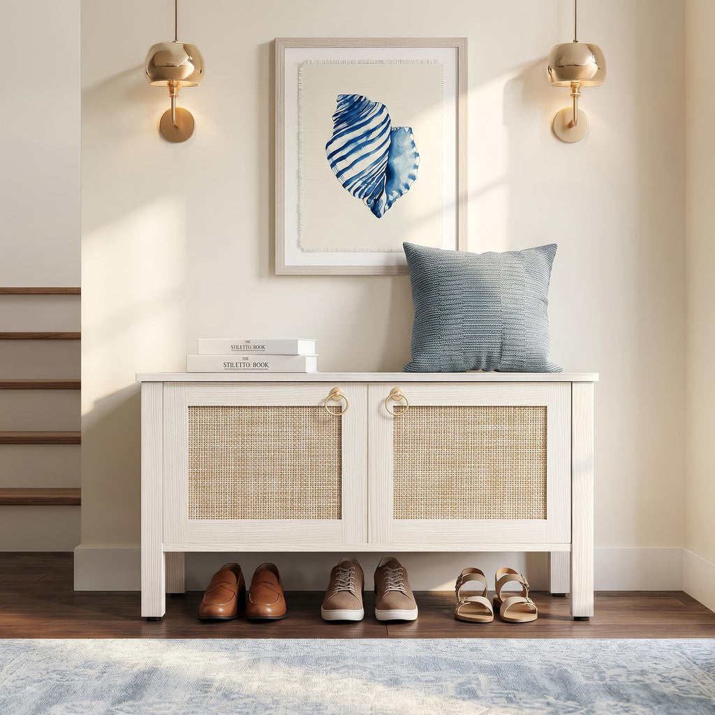 Rattan Storage Bench with 2 Safety Hinges C898