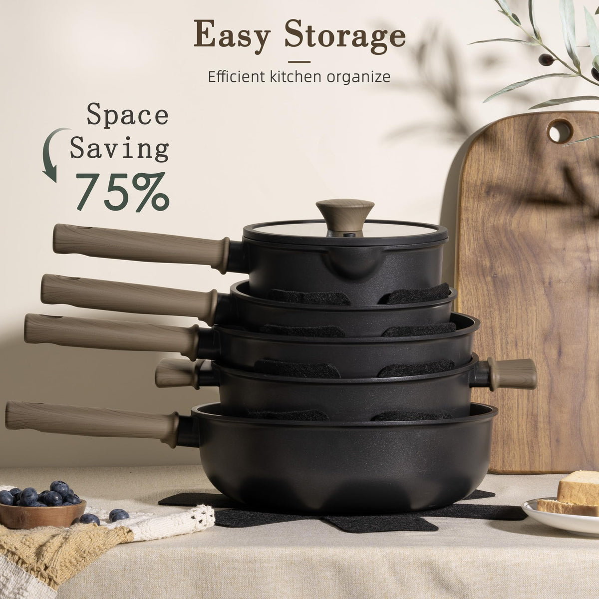 19 Pcs Non Stick Black Titanium Cookware Set G885