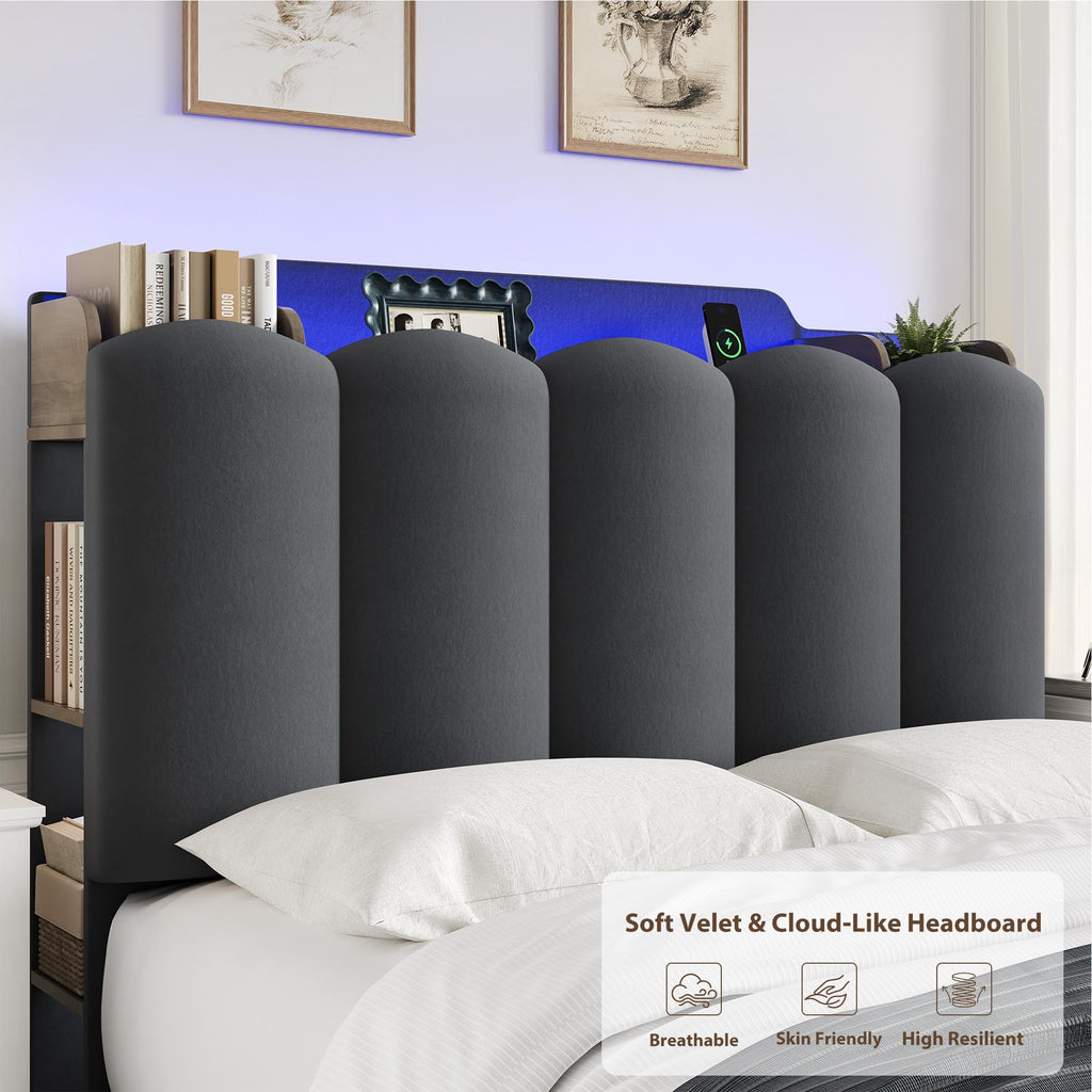 Twin Upholstered Platform Bed Frame with Storage Headboard Z208614