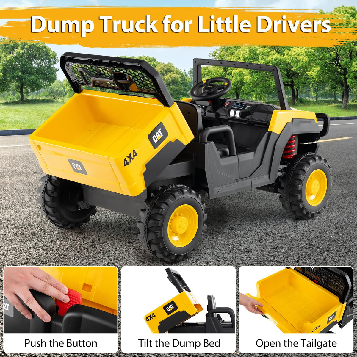 Yellow 24V Kids Ride on Dump Truck with Remote Control M826