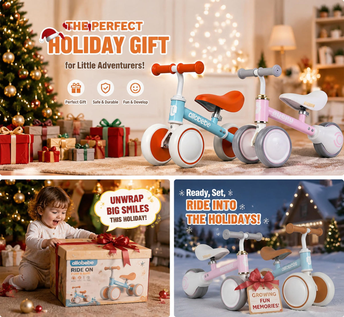 Baby Balance Bike 12-36 Months Adjustable Seat 3 Wheels D272