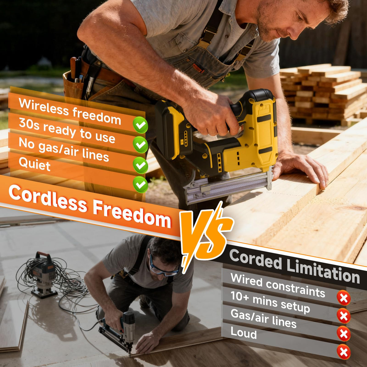 2-in-1 Cordless 18GA Nail Gun & Staple Gun T195854