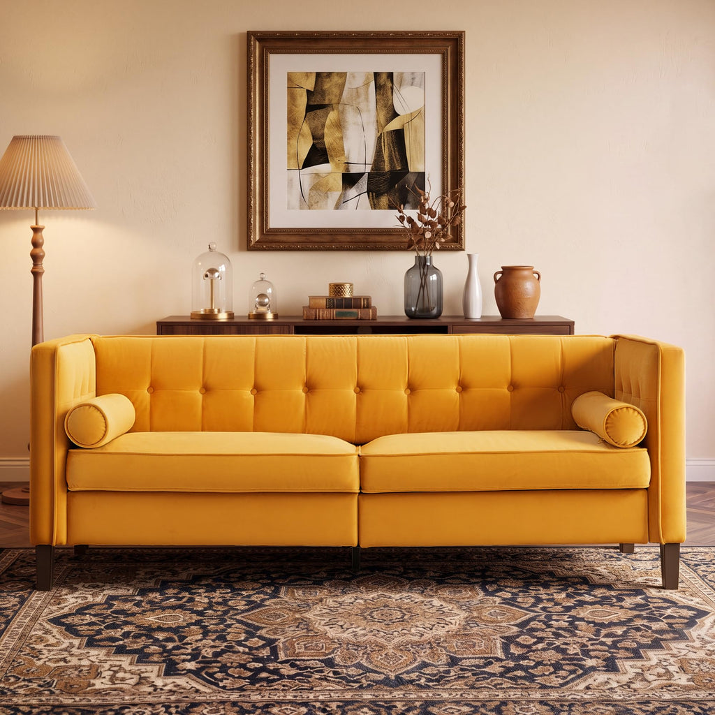 78" Velvet 3 Seater Sofa with Bolster Pillows I79193