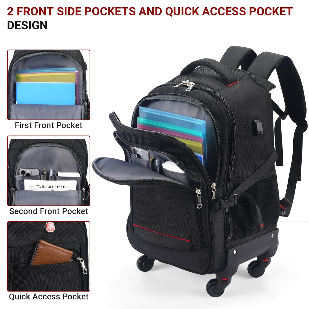 Rolling Backpack with 4 Extra Wheels, Water-Resistant Underseat Travel Luggage Z669