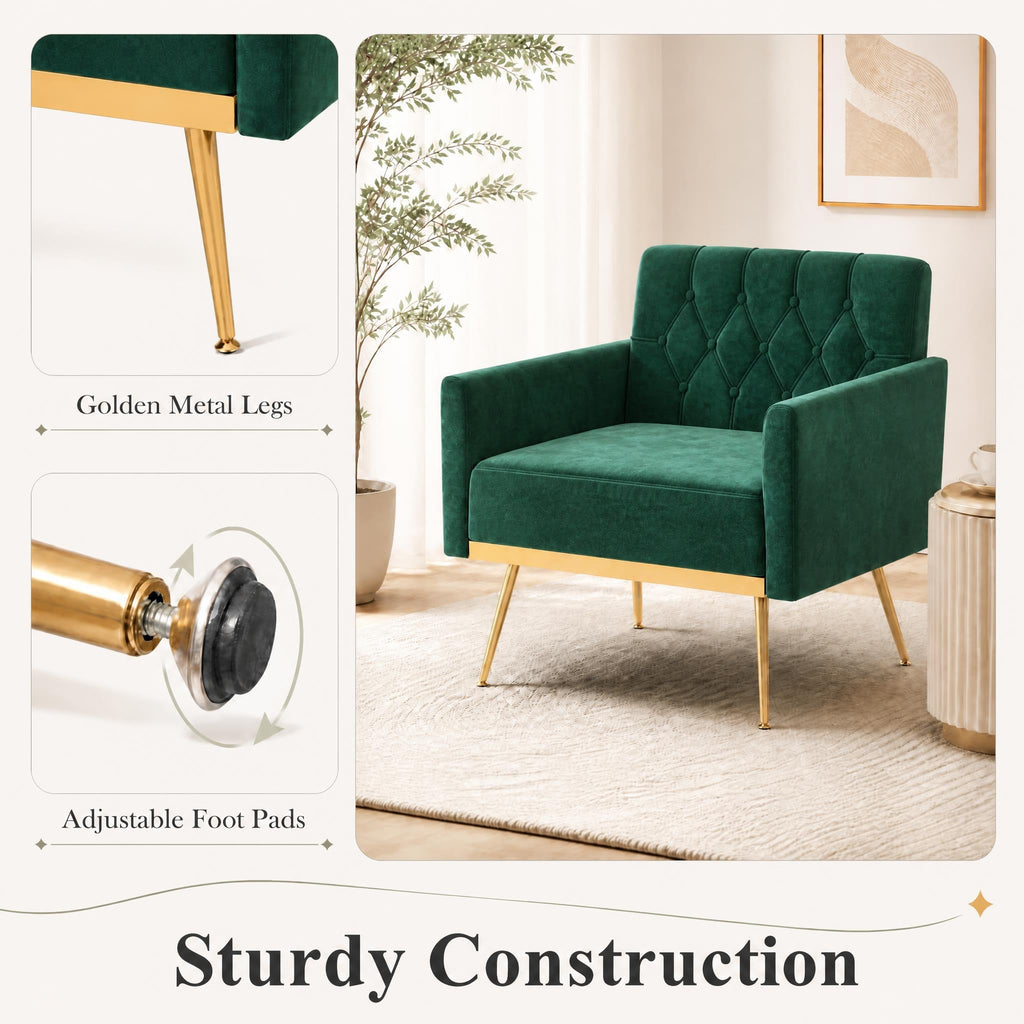 Green Velvet Accent Chairs Set of 2 T142