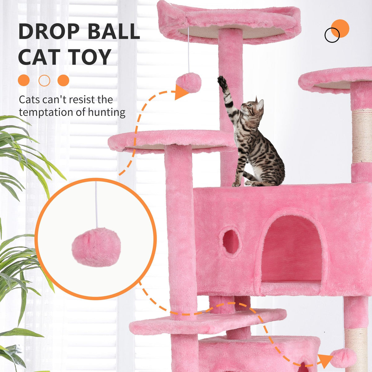 70-inch Pink Multi-Level Cat Tower & Cat Condo with Scratching Post Z918498