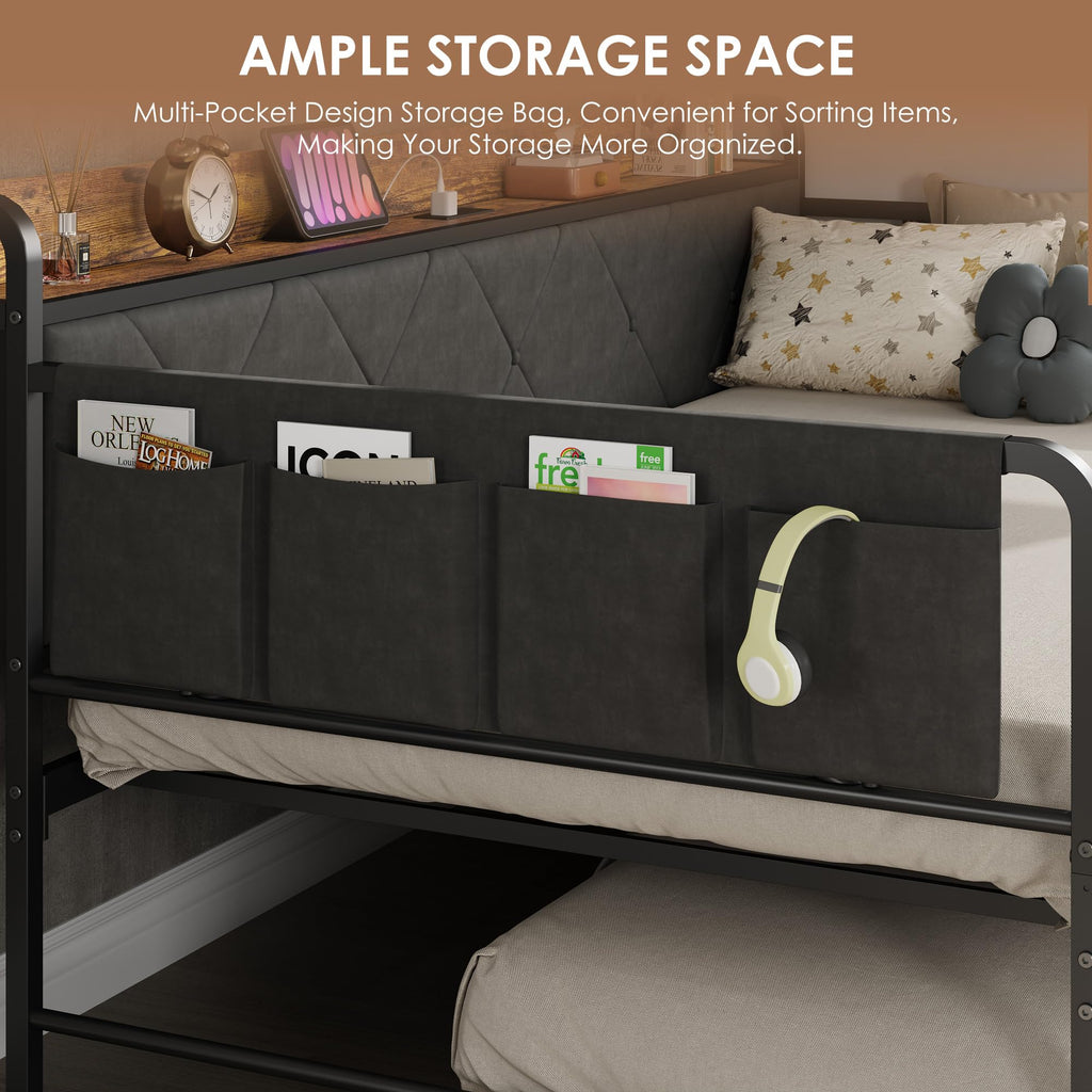 Twin Daybed with Upholstered Headboard and Trundle, Black P16610
