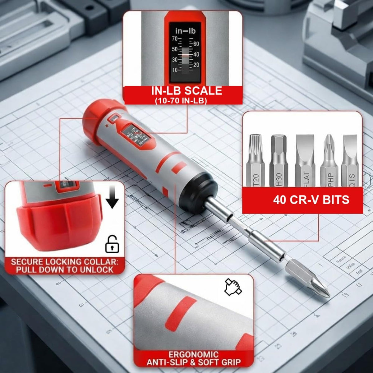 42-Piece Torque Screwdriver Set with 40 CR-V Bits D1929