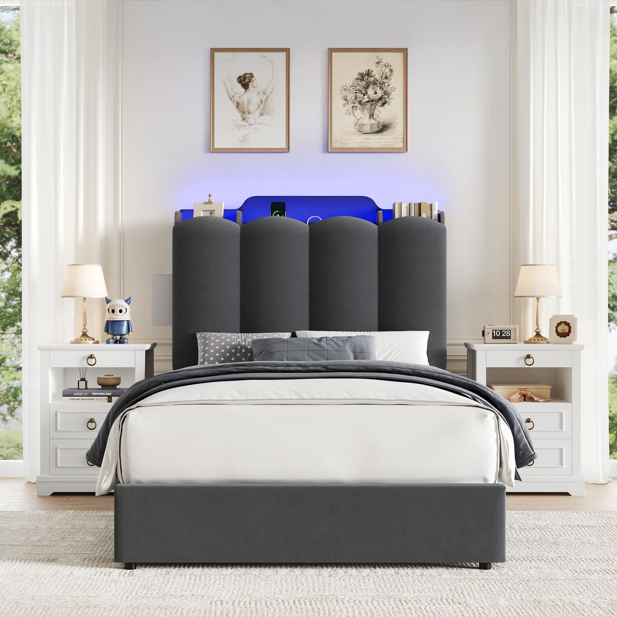 Twin Upholstered Platform Bed Frame with Storage Headboard Z208614