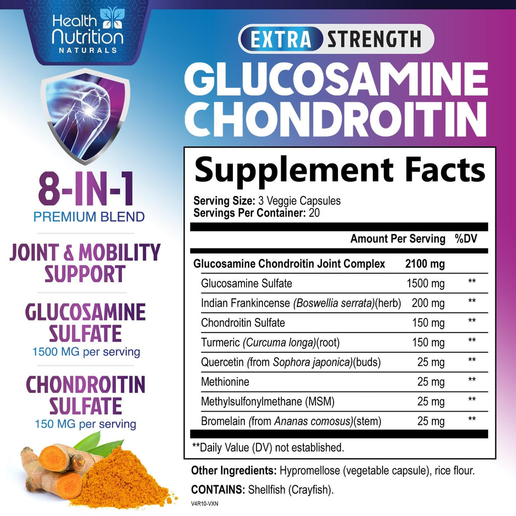 Glucosamine Chondroitin MSM Turmeric Boswellia 60 Capsules B614132