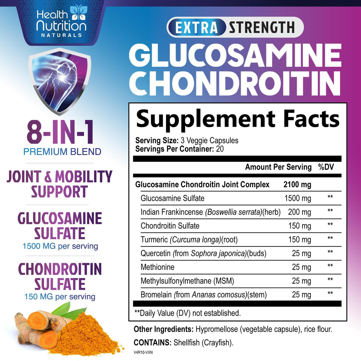 Glucosamine Chondroitin MSM Turmeric Boswellia 60 Capsules B614132