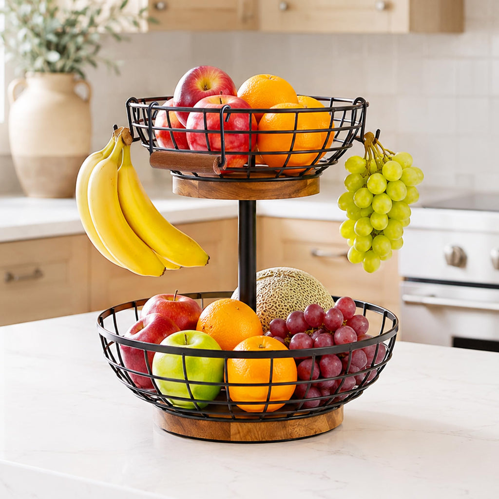 2 Tier Metal Fruit Basket with Banana Hanger K676