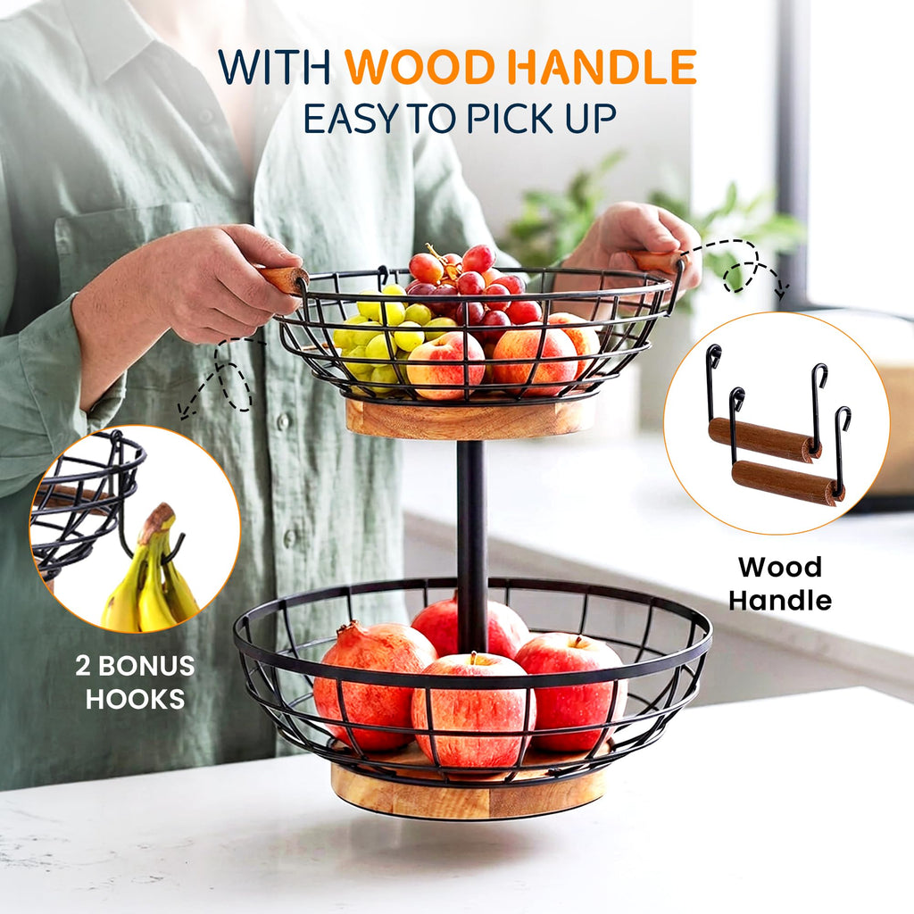 2 Tier Metal Fruit Basket with Banana Hanger K676