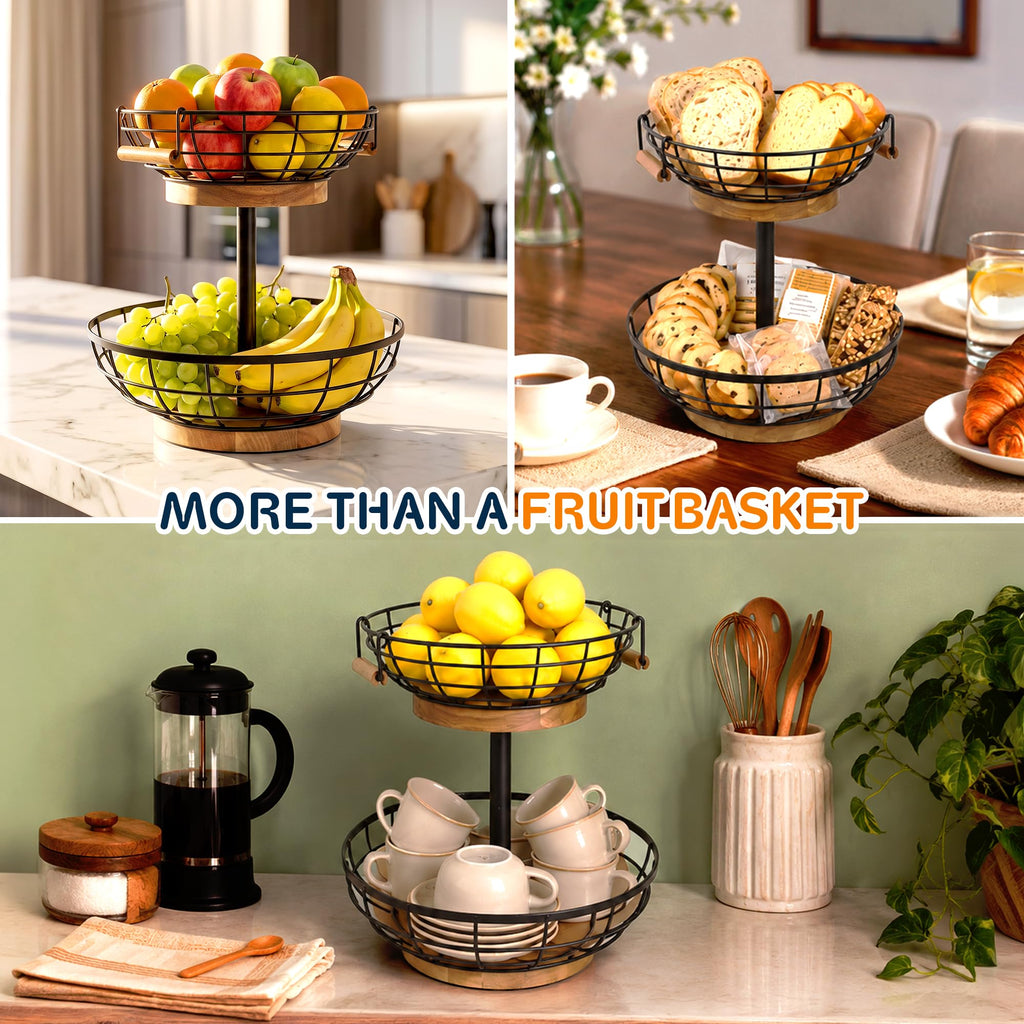 2 Tier Metal Fruit Basket with Banana Hanger K676