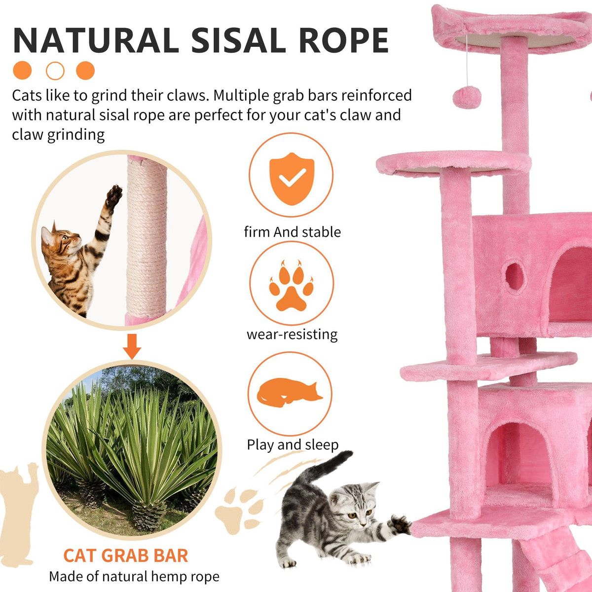 70-inch Pink Multi-Level Cat Tower & Cat Condo with Scratching Post Z918498